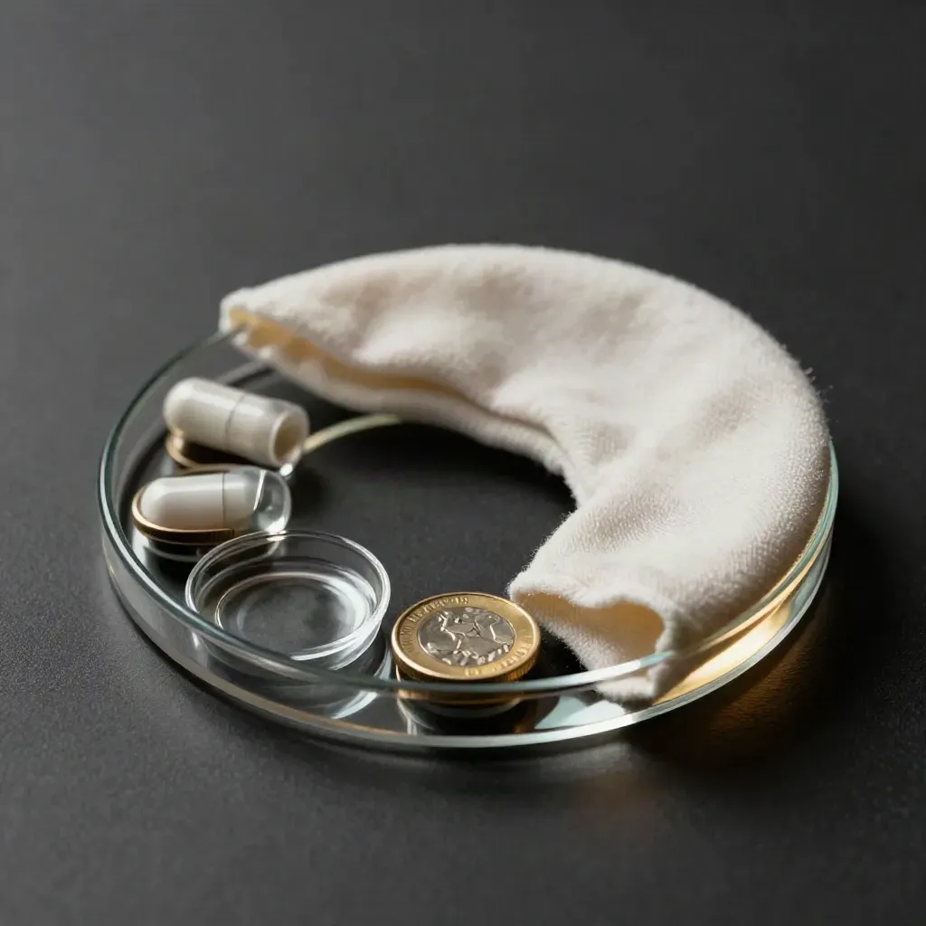Coin capsule set with an open capsule and microfiber cloth on a dark studio surface.